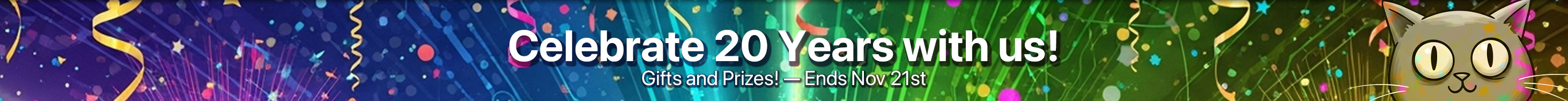 Celebrate Our 20th Anniversary With Free Games and Prizes