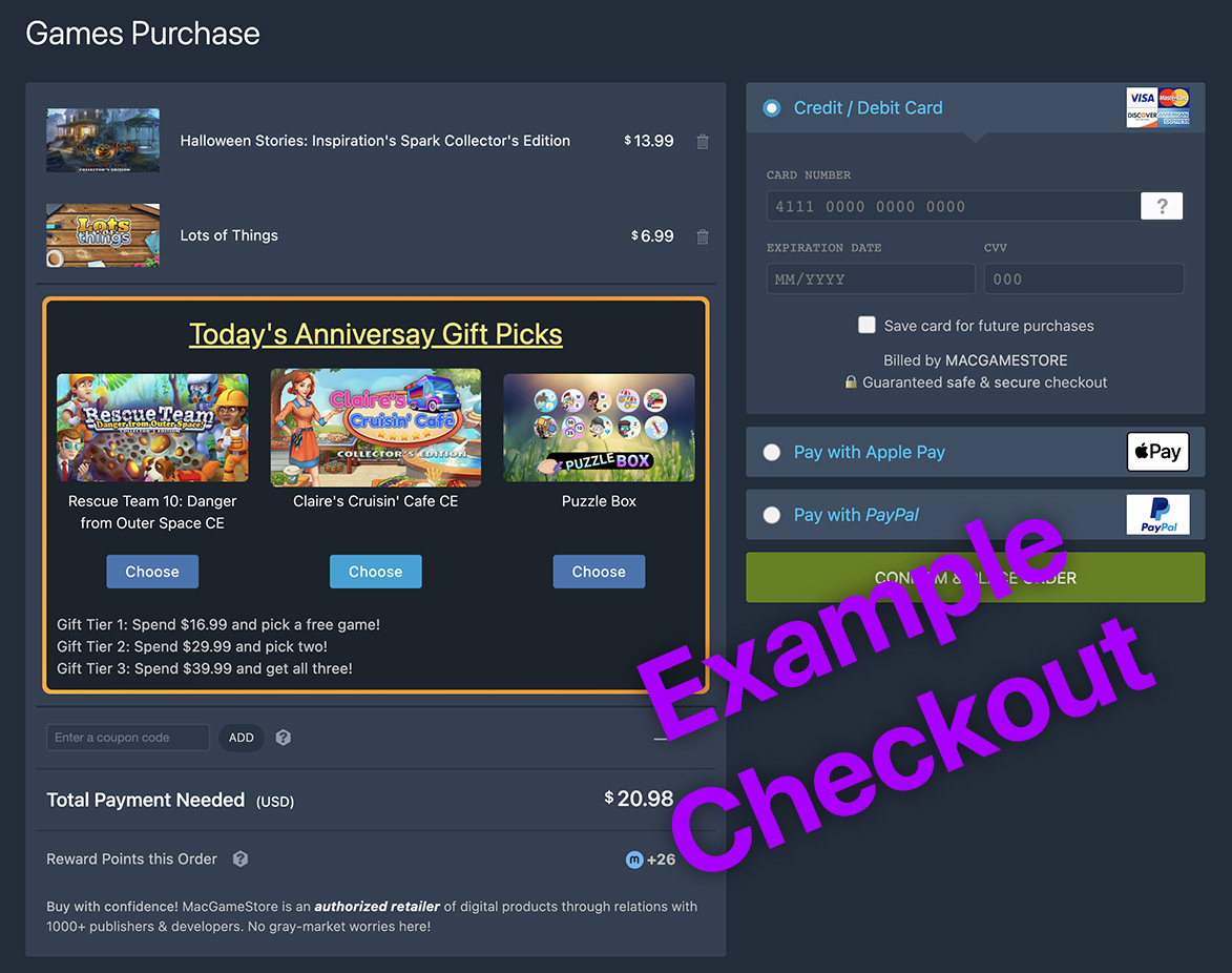 Example cart for gift choosing