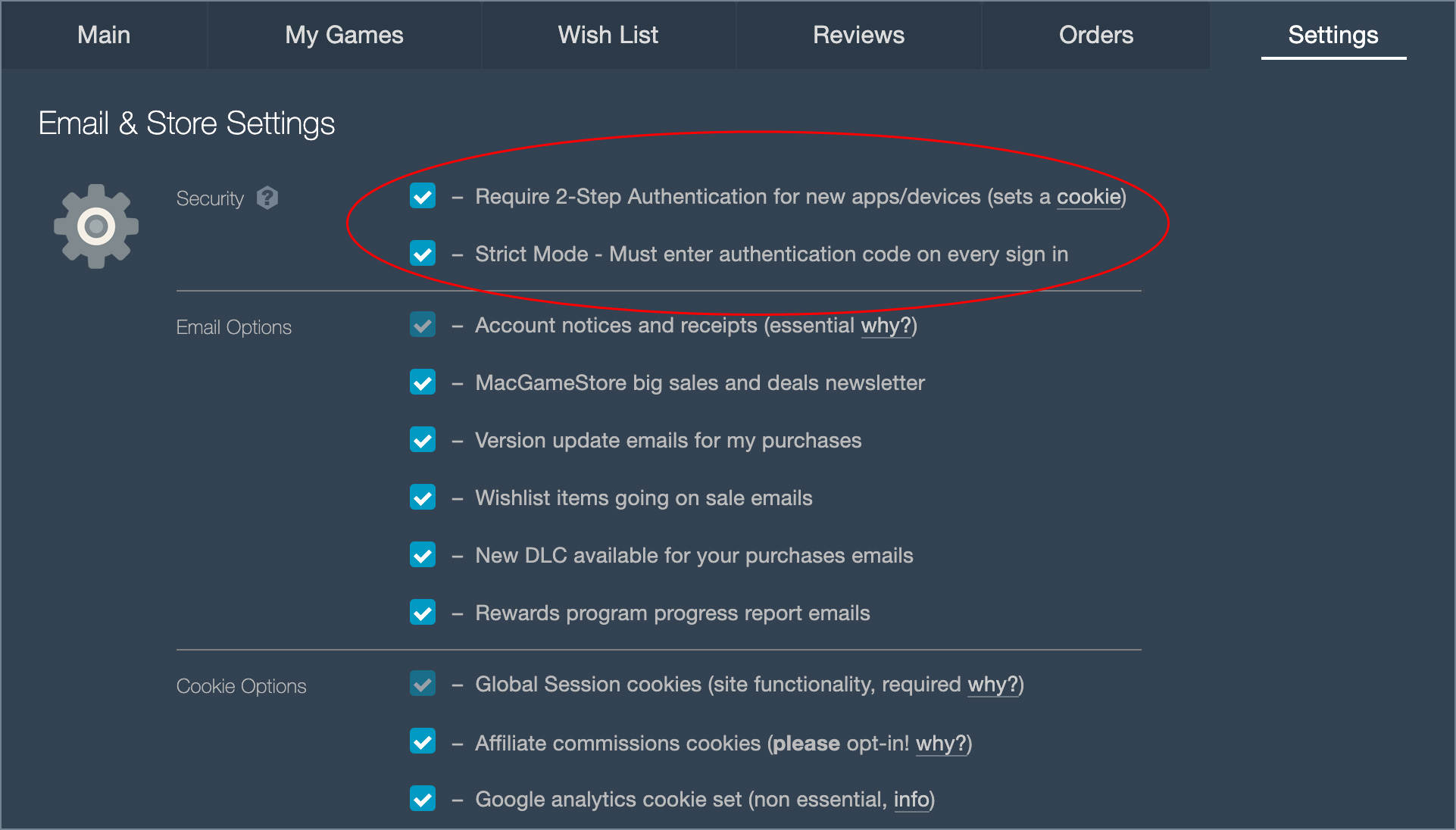 2 step authentication gamestore support